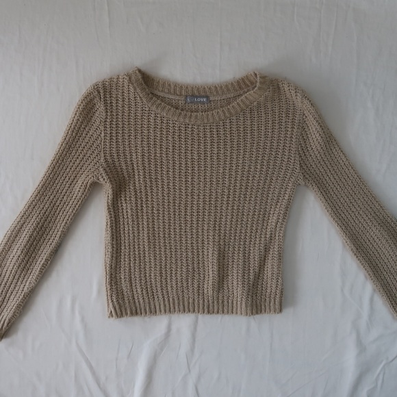 LF | Beige Knit Sweater w/Black Suede Hearts - Picture 6 of 6